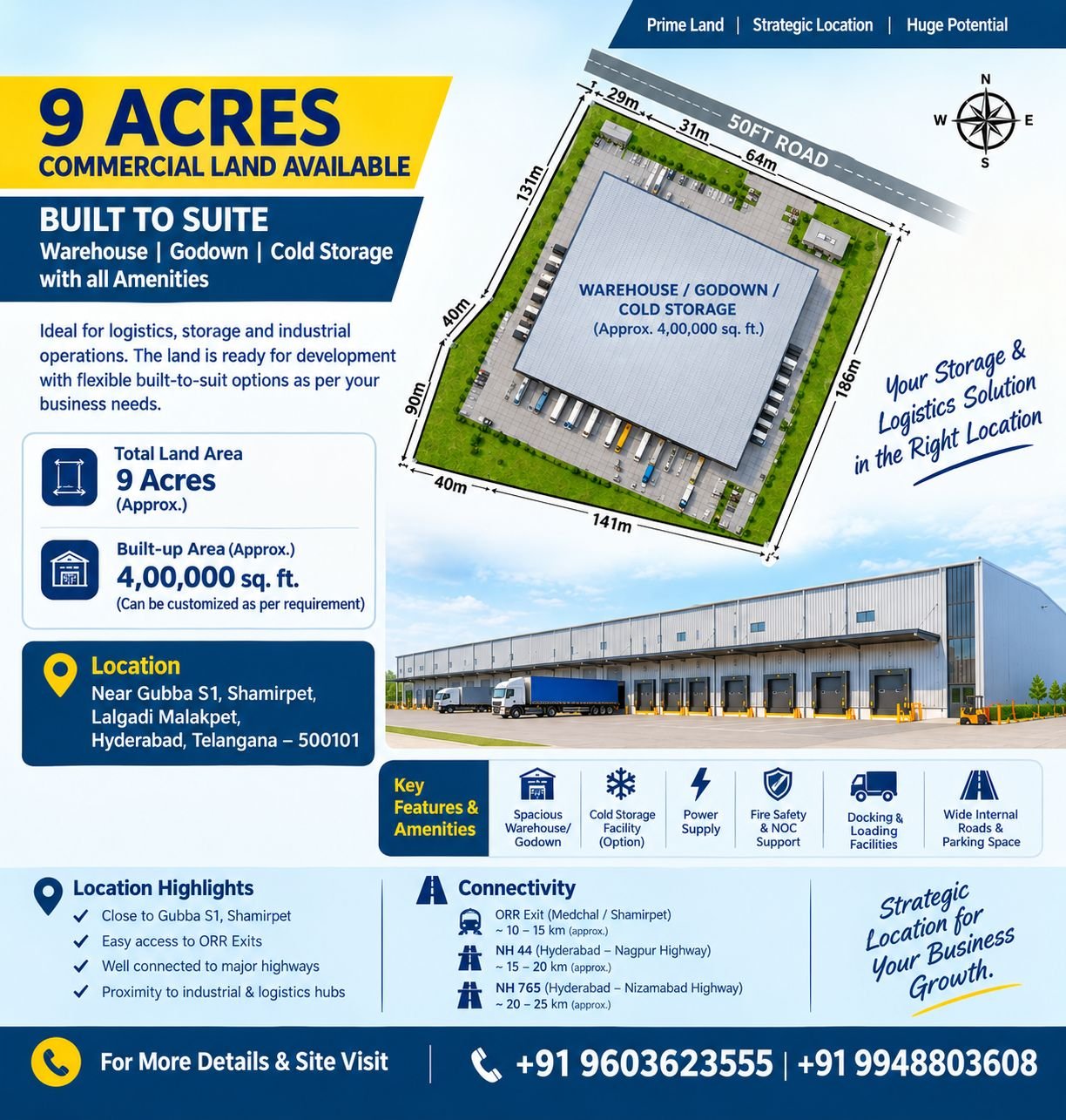9 ACRES LAND AVAILABLE for BUILT-TO-SUIT